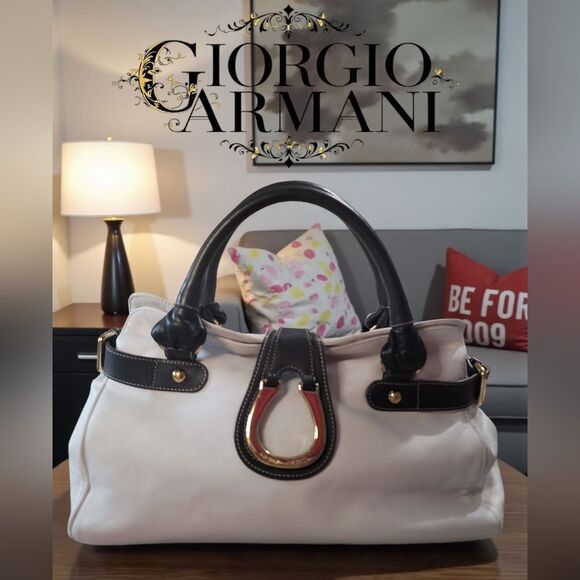 Giorgio Armani VTG Elegant White and Black Satchel Repainted - Picture 1 of 13
